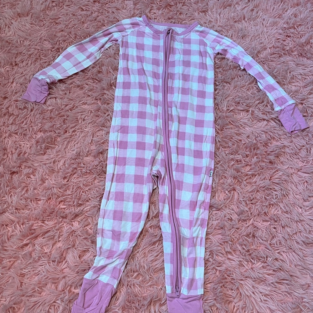 Pink and white gingham Little Sleepies Zippy